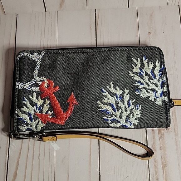 Vera Bradley RFID Beach Zip Around Wristlet Wallet  Shore Thing Coral Anchor - Picture 2 of 14